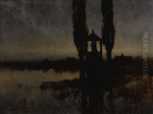 Nocturne - a chapel with a statue of Saint. Jan Nepomucen Nocturne - a chapel with a statue of Saint. Jan Nepomucen