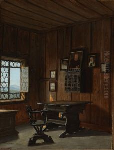 Interior from Martin Luther's study in Wartburg Castle by Adolf Heinrich-Hansen