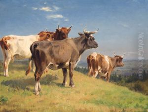 Cows on a Hillside. by Adolf Mackeprang