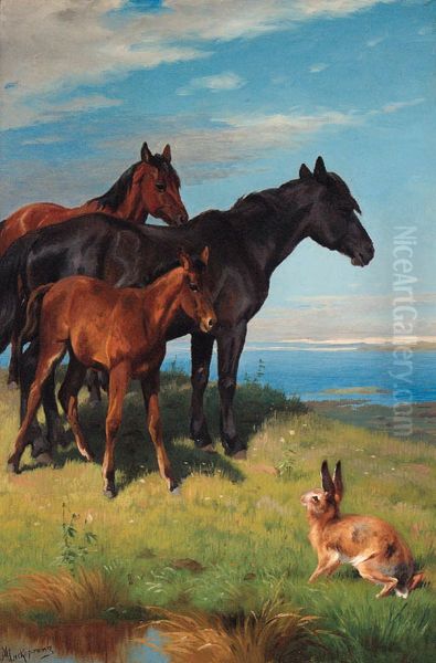 Ponies and a Hare overlooking the Sea. - view 1