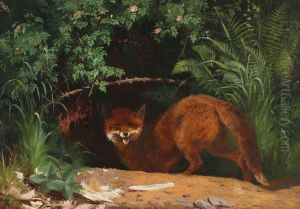 Forest scenery with a fox by Adolf Mackeprang