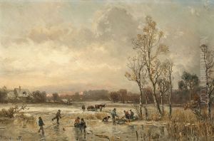 Abendliche Winterlandschaft mit Bauern. Abendliche Winterlandschaft mit Bauern.