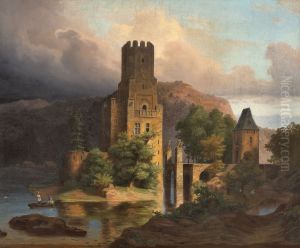 Ansicht einer Wasserburg.