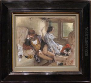 in una carrozza del treno (dopo un viaggio notturno) by Adolph von Menzel