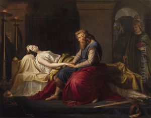 The Emperor Charlemagne at the bedside of his late wife Fastrada. by Adolf Ehrhardt