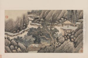 <<ming chen zhou shan shui ce shan ju du shu>> by Shen Zhou