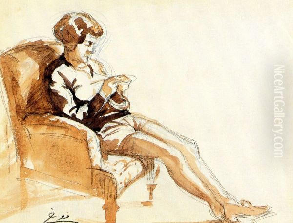 A Knitting Woman. - view 1