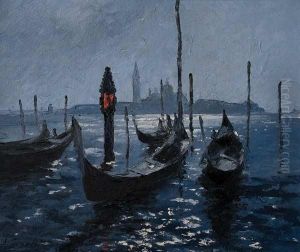 Gondolas En El Gran Canal by Augusto Carelli