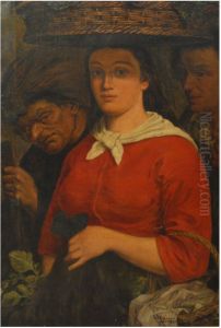 Young woman on a market carrying a straw basket and a bag
