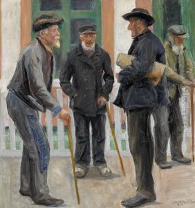 Old men outside a house. Study. by Michael Peter Ancher