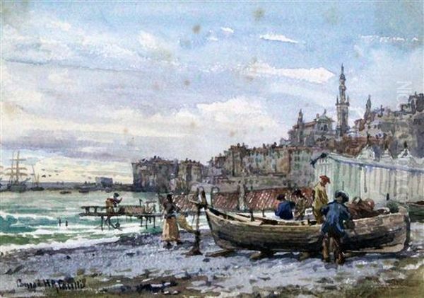Fishermen On The Beach, A Town Beyond - view 1