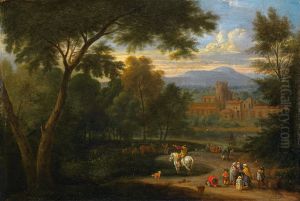 Italianate landscape with travelers and horsemen by Pieter Bout