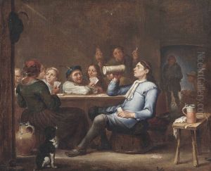 Peasants drinking and playing cards in a tavern by Adriaen Rombouts