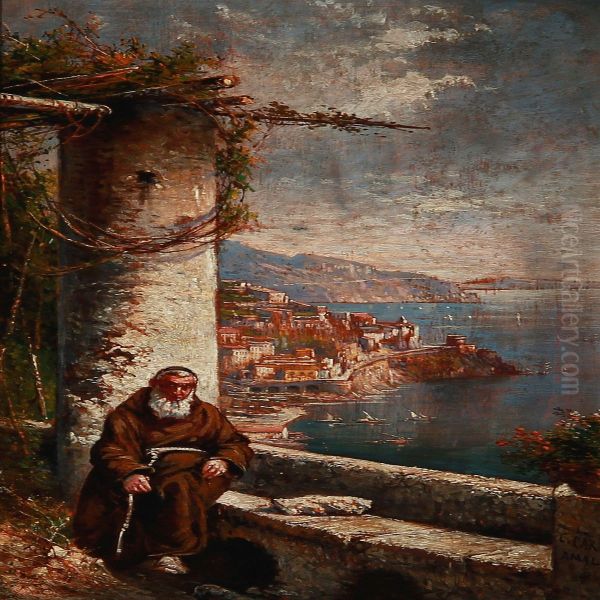 View Over Amalfi With A Monk In A Loggia - view 1
