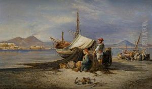 Napoli, Veduta Da Mergellina Con Barche E Pescatori by Consalvo Carelli