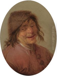 Kop van een lachende boer by Adriaen van Ostade