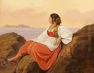 Bellezza Napoletana Con Sfondo Dell'isola Di Capri by Consalvo Carelli