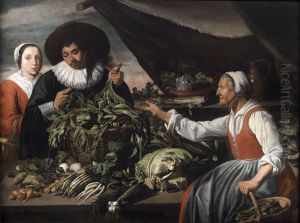 Alte Gemuseverkauferin by Adriaen van Utrechtand workshop