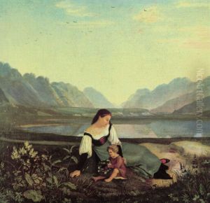 Madchen auf der Wiese: Inntal bei Hall by Ludwig Richter
