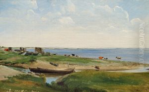 Coastal scenery with cows. by Carl Frederik Aagaard