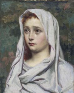 Chastity, Portrait of a young girl in a white robe by Jules Flour