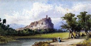 Figures In A Landscape With A Hilltop Town Beyond