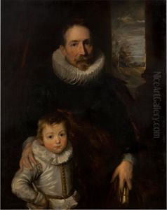 A portrait of a gentleman, said to be Jan van den Wouwer, with his son