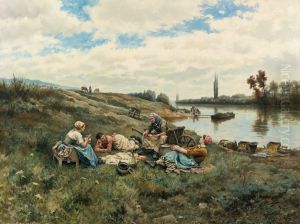 Apres un dejeuner, bords de La Seine by Daniel Ridgway Knight