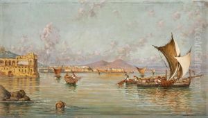 Bucht Von Neapel Mit Blick Auf Den Palazzo Donn'anna Und Den Vesuv by Giuseppe Carelli