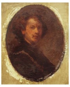 Self-portrait waring a Toque and a gold Chain by Rembrandt