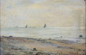 Kystparti med sejlbade. by Cilius Andersen