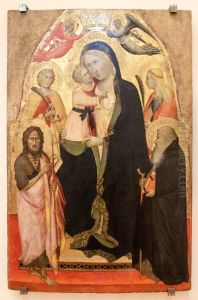 Madonna col Bambino tra is santi Giovanni Battista, Katerina d'Alessandria, Antonio abate, Maria Maddalena e due angeli