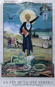 Poster critical of the ban on absinthe in Switzerland by unknown