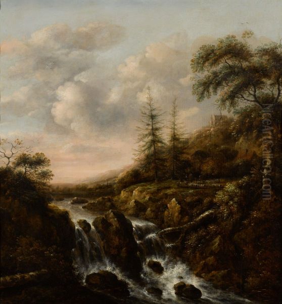 A waterfall in a mountainous river landscape - view 1