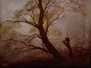 Trees in the moonlight by Carl Julius von Leypold