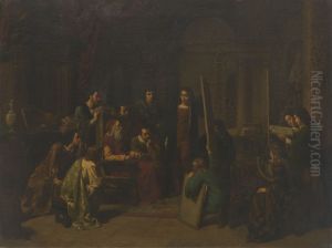 Leonard de Vinci au milieu de ses eleves by Jean-Baptiste Jules Trayer