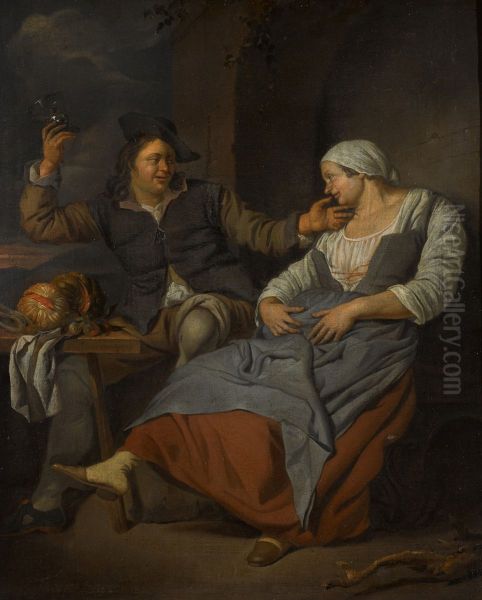 A seated couple drinking wine - view 1