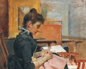 Interior with embroidery women