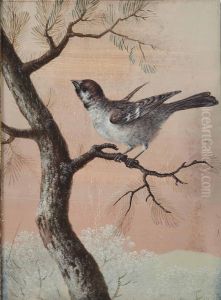 Tit on a branch by Christoph Ludwig Agricola