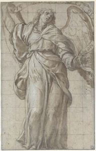 An Angel Looking Up, Holding A Scroll by Domenico Caresana