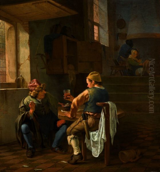 A tavern scene with peasants smoking and drinking - view 1
