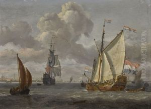 Shipping on the IJ, with a view of Amsterdam beyond by Abraham Storck