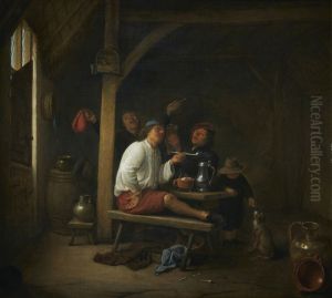 Peasants drinking and smoking in an inn by Hendrik Martenszoon Sorgh