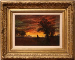 Indian encampement at sunset by Albert Bierstadt