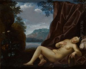 Diana resting with a landscape beyond by Toussaint Gelton