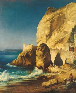 Piece on the shores of Capri with people by Albert Hertel