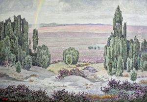 Heidelandschaft mit Regenbogen