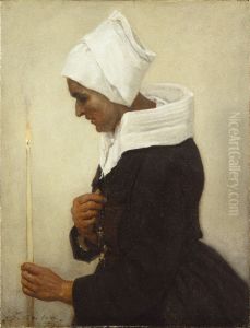 Breton Peasant Woman Holding a Taper by Jules Breton