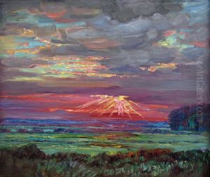 Sonnenuntergang (uber flacher Landschaft)
