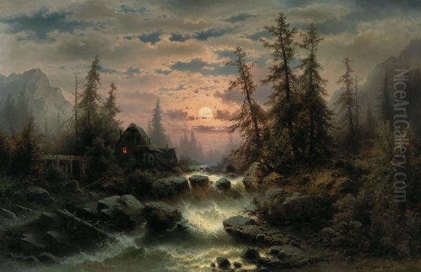 Mountain Stream in the Moonlight - view 1